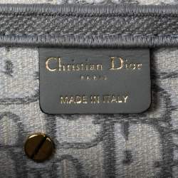 Pre Owned Dior Grey/White Oblique Embroidered Canvas Saddle Bag