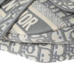 Pre Owned Dior Grey/White Oblique Embroidered Canvas Saddle Bag