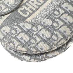 Pre Owned Dior Grey/White Oblique Embroidered Canvas Saddle Bag