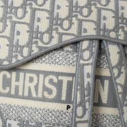 Pre Owned Dior Grey/White Oblique Embroidered Canvas Saddle Bag