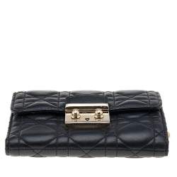 Pre Owned Dior Black Cannage Leather Miss Dior Wallet