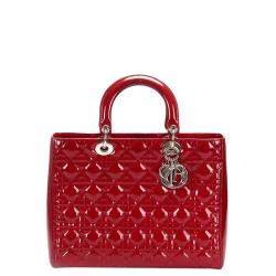 مملوكة مسبقًا Dior Red Patent Leather Large Lady Dior Tote Bag
