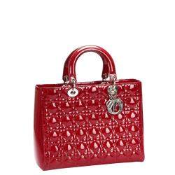 مملوكة مسبقًا Dior Red Patent Leather Large Lady Dior Tote Bag