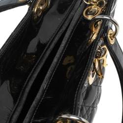 Pre Owned Dior Black Cannage Patent Leather Large Lady Dior Tote