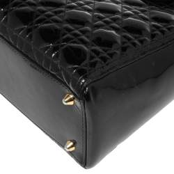 Pre Owned Dior Black Cannage Patent Leather Large Lady Dior Tote