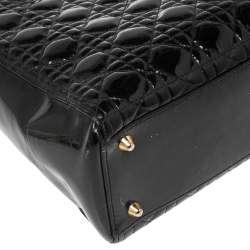 Pre Owned Dior Black Cannage Patent Leather Large Lady Dior Tote