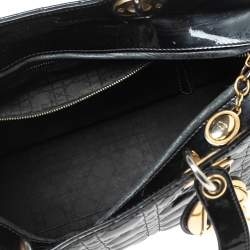 Pre Owned Dior Black Cannage Patent Leather Large Lady Dior Tote