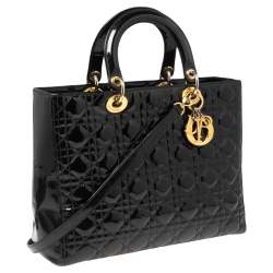 Pre Owned Dior Black Cannage Patent Leather Large Lady Dior Tote