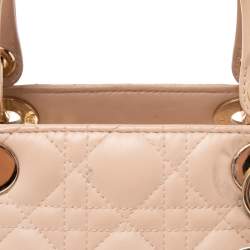 Pre Owned Dior Beige Cannage Leather Medium Lady Dior Tote