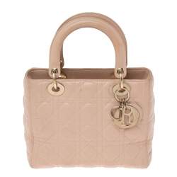 Pre Owned Dior Beige Cannage Leather Medium Lady Dior Tote
