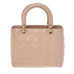 Pre Owned Dior Beige Cannage Leather Medium Lady Dior Tote