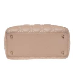 Pre Owned Dior Beige Cannage Leather Medium Lady Dior Tote