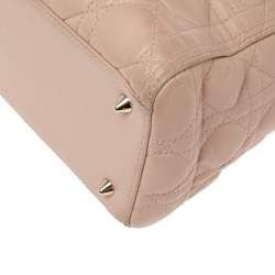 Pre Owned Dior Beige Cannage Leather Medium Lady Dior Tote