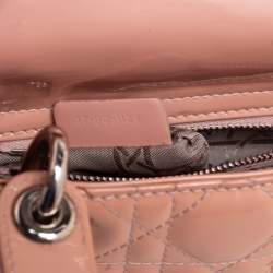 Pre Owned Dior Beige Cannage Patent Leather Mini Lady Dior Tote