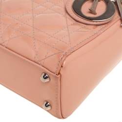 Pre Owned Dior Beige Cannage Patent Leather Mini Lady Dior Tote