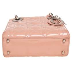 Pre Owned Dior Beige Cannage Patent Leather Mini Lady Dior Tote