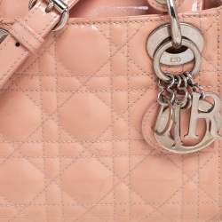Pre Owned Dior Beige Cannage Patent Leather Mini Lady Dior Tote