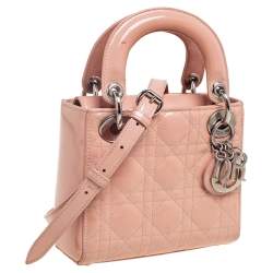 Pre Owned Dior Beige Cannage Patent Leather Mini Lady Dior Tote