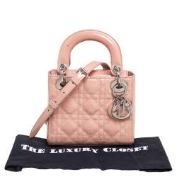 Pre Owned Dior Beige Cannage Patent Leather Mini Lady Dior Tote