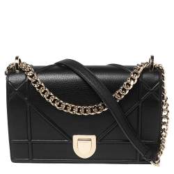 Pre Owned حقيبة كتف ديور ديوراما جلد أسود متوسطة بقلاب