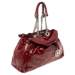 Pre Owned Dior Red Cannage Patent Leather Le Trente Hobo
