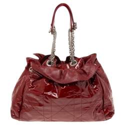 Pre Owned Dior Red Cannage Patent Leather Le Trente Hobo