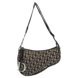 Pre Owned Dior Black Oblique Canvas Trotter Saddle Bag
