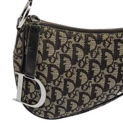 Pre Owned Dior Black Oblique Canvas Trotter Saddle Bag