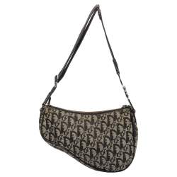 Pre Owned Dior Black Oblique Canvas Trotter Saddle Bag