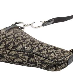 Pre Owned Dior Black Oblique Canvas Trotter Saddle Bag