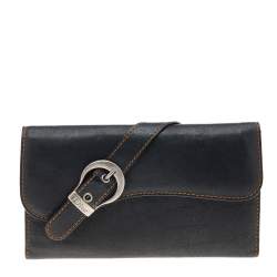 Pre Owned Christian Dior Black Leather Vintage Gaucho Saddle Wallet