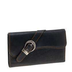 Pre Owned Christian Dior Black Leather Vintage Gaucho Saddle Wallet