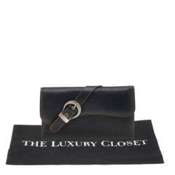 Pre Owned Christian Dior Black Leather Vintage Gaucho Saddle Wallet