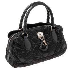 Pre Owned Dior Black Cannage Quilted Nylon and Leather Charming Satchel