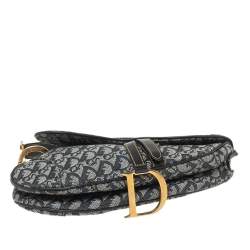 Pre Owned Dior Blue Oblique Denim Saddle Bag