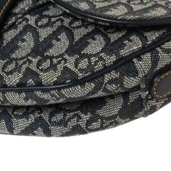 Pre Owned Dior Blue Oblique Denim Saddle Bag