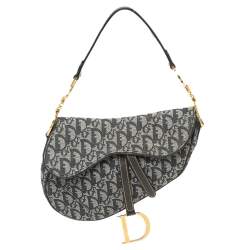 Pre Owned Dior Blue Oblique Denim Saddle Bag