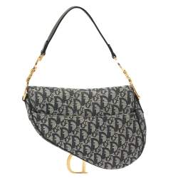 Pre Owned Dior Blue Oblique Denim Saddle Bag