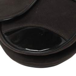 Pre Owned Dior Dark Brown/Black Canvas and Patent Leather Saddle Bag