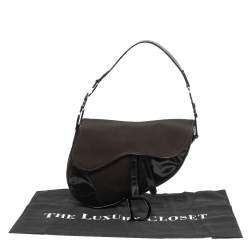 Pre Owned Dior Dark Brown/Black Canvas and Patent Leather Saddle Bag
