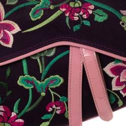 Pre Owned Dior Purple/Pink Floral Embroidered Fabric and Patent Leather Limited Edition Saddle Bag