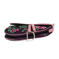 Pre Owned Dior Purple/Pink Floral Embroidered Fabric and Patent Leather Limited Edition Saddle Bag