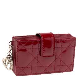 Pre Owned Dior Red Cannage Patent Leather Lady Dior Gusset Card Case
