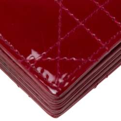 Pre Owned Dior Red Cannage Patent Leather Lady Dior Gusset Card Case