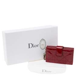 Pre Owned Dior Red Cannage Patent Leather Lady Dior Gusset Card Case