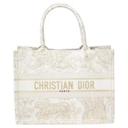 Dior Pink/White Toile De Jouy Embroidery Canvas Large Book Tote