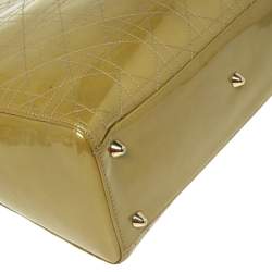 Pre Owned Dior Avocado Green Cannage Patent Leather Large Lady Dior Tote