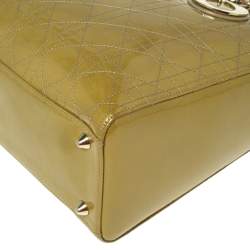 Pre Owned Dior Avocado Green Cannage Patent Leather Large Lady Dior Tote