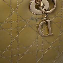 Pre Owned Dior Avocado Green Cannage Patent Leather Large Lady Dior Tote