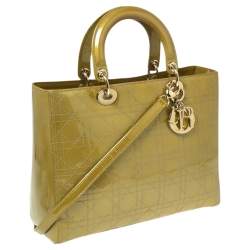 Pre Owned Dior Avocado Green Cannage Patent Leather Large Lady Dior Tote